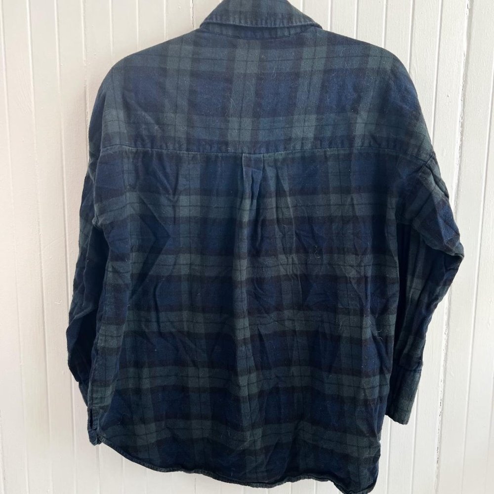 Zara Basic Button Down Blue And Green Cotton Flan… - image 2